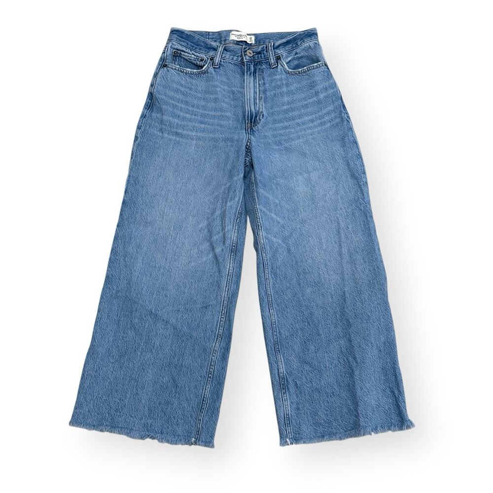 Abercrombie & Fitch The Crop Wide Leg High Rise Jeans 25/0s Blue Medium Wash